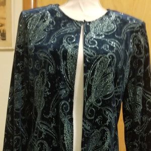 glittery blue shirt with matching jacket